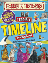 Load image into Gallery viewer, Horrible Histories: Terrible Timeline Sticker Book (with awesome 3 metre fold-out timeline and over 300 stickers!)