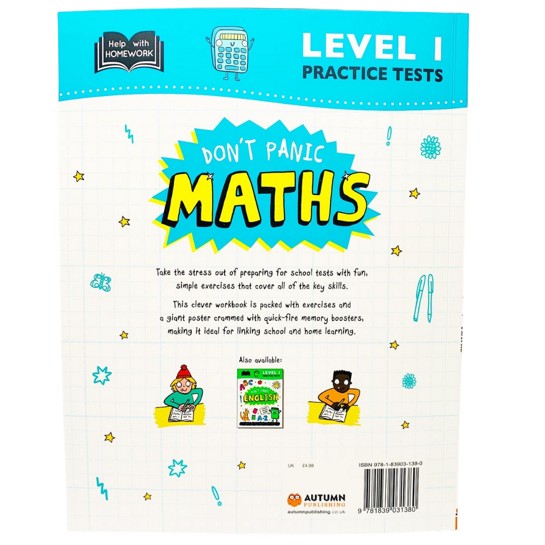 Help With Homework: Don't Panic Maths with Revision Poster Level 1 (Age 7+)