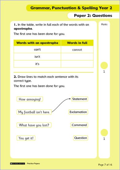 National Curriculum SATs Tests: Grammar, Punctuation and Spelling Tests (Year 2)