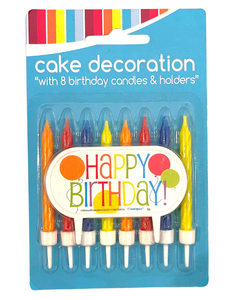 Happy Birthday Cake Decoration (8 Candles, Birthday Sign & Holders)