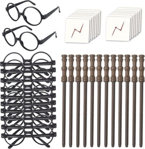 Harry Potter Glasses, Magic Wand, and Scar Tattoo Dress-Up Set (1 glasses and tattoo in each)