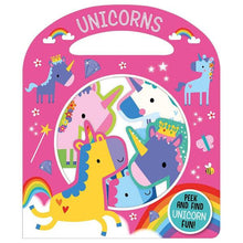 Load image into Gallery viewer, Unicorns: Peek and Find Unicorn Fun! (with die cut handle and images)