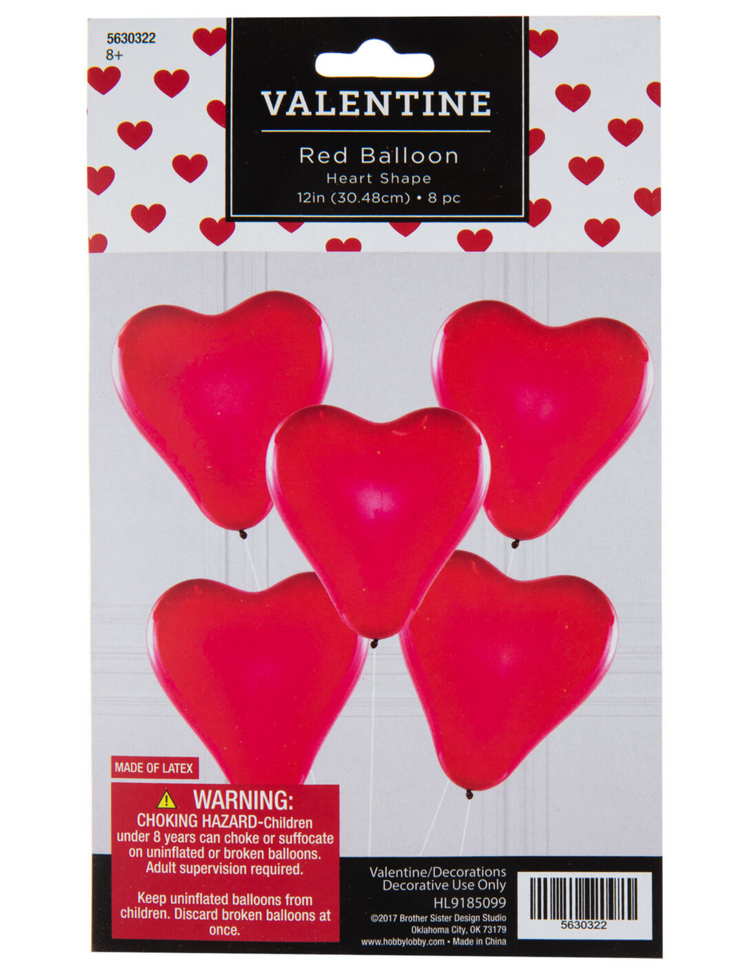 Valentine Red Heart Balloons (8 count)