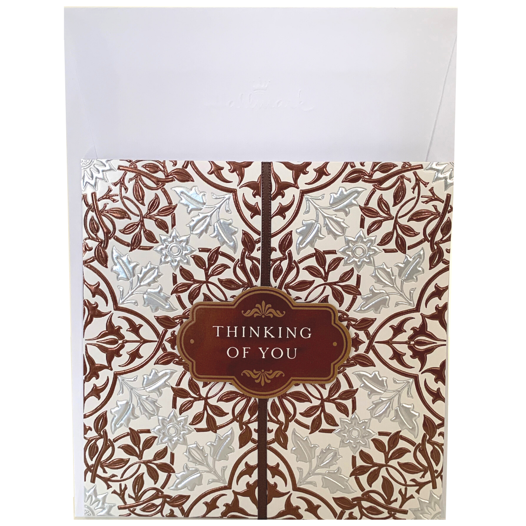 Hallmark: Thinking of You - Royal Brown & Silver Flowers & Vines