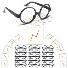 Load image into Gallery viewer, Harry Potter Glasses, Magic Wand, and Scar Tattoo Dress-Up Set (1 glasses and tattoo in each)
