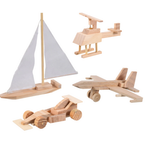 Woodshop DIY Wood Model Kits: Fighter Plane, Race Car, Helicopter, Sailboat