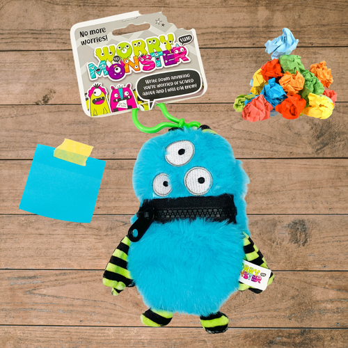 Worry Monster Plush Backpack Clippable: Blue and Green