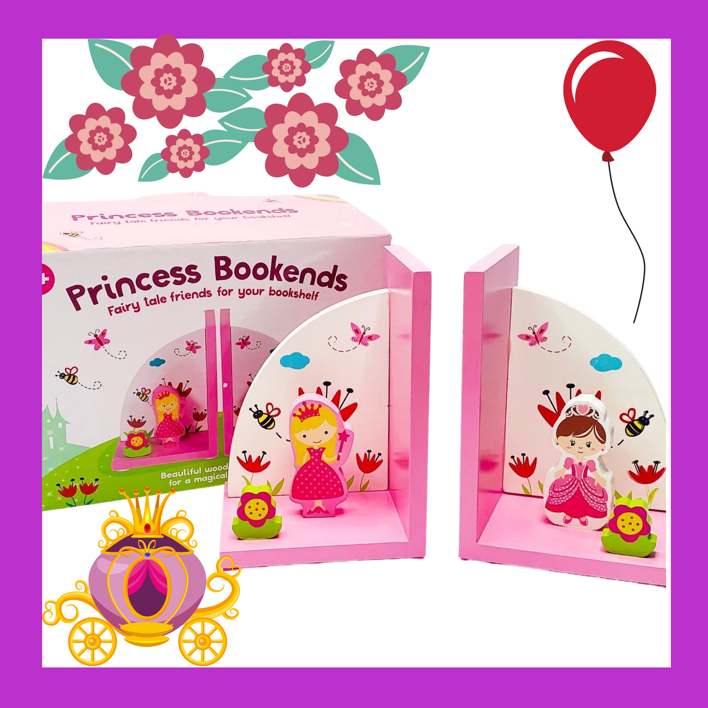 Wooden Princess Bookends