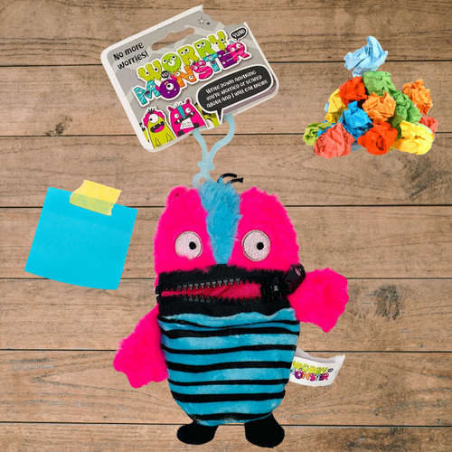 Worry Monster Plush Backpack Clippable: Pink and Blue