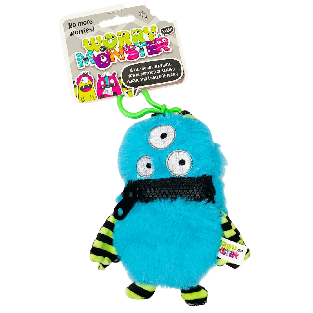 Worry Monster Plush Backpack Clippable: Blue and Green